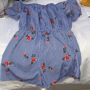 Blue romper with roses